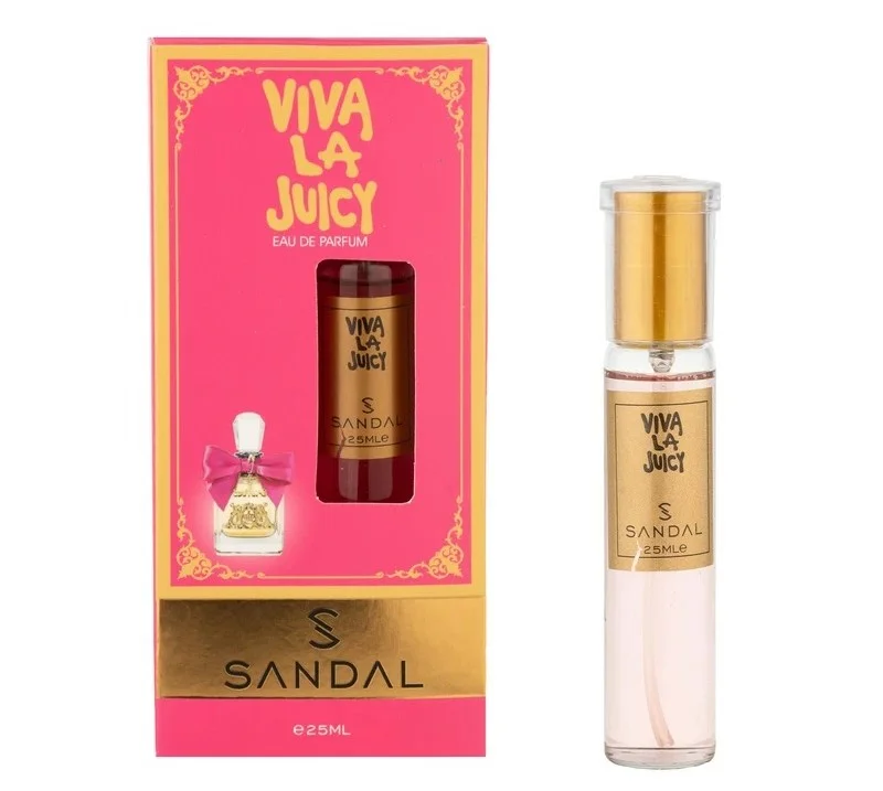 عطر جیبی زنانه صندل مدل VIVALA JUICY با رایحه شیرین و خنک حجم 25 میلی‌لیتر